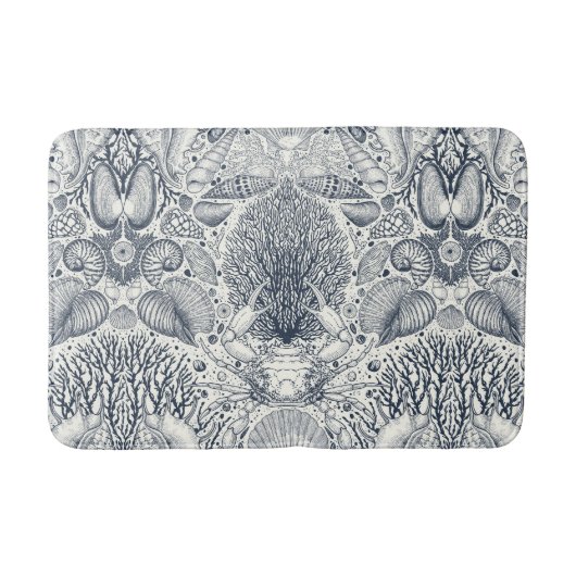 Strandschatten, schelpen, krab, koralen en zeewier badmat (Voorkant)