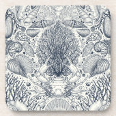 Strandschatten, schelpen, krab, koralen en zeewier bier onderzetter (Voorkant)