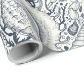 Strandschatten, schelpen, krab, koralen en zeewier cadeaupapier (Rol Hoek)