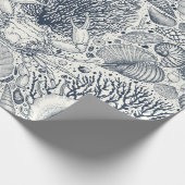 Strandschatten, schelpen, krab, koralen en zeewier cadeaupapier (Hoek)