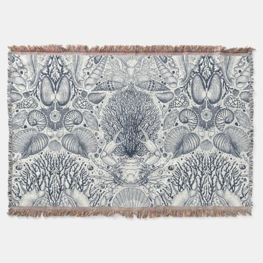 Strandschatten, schelpen, krab, koralen en zeewier deken (Voorkant)