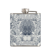 Strandschatten, schelpen, krab, koralen en zeewier heupfles (Achterkant)