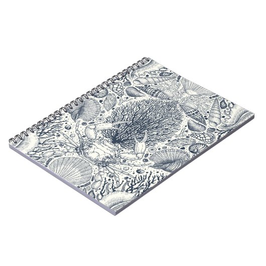 Strandschatten, schelpen, krab, koralen en zeewier notitieboek (Linkerzijde)