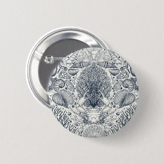 Strandschatten, schelpen, krab, koralen en zeewier ronde button 5,7 cm (Voorkant /achterkant)