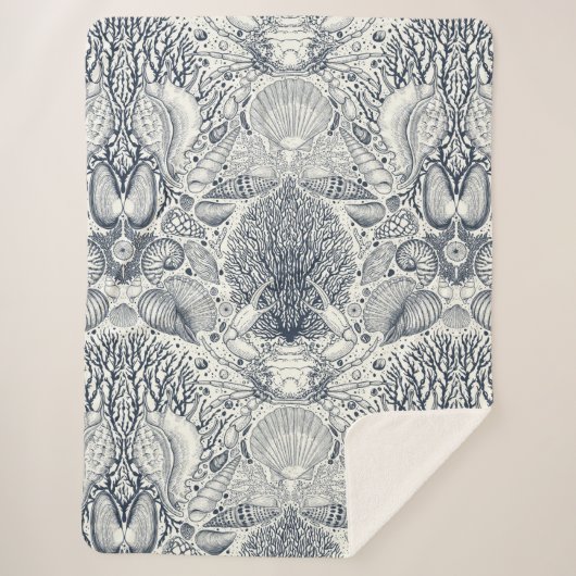 Strandschatten, schelpen, krab, koralen en zeewier sherpa deken (Voorkant)