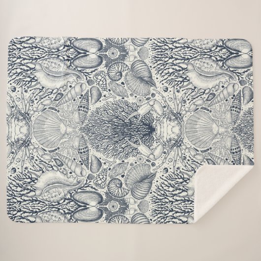 Strandschatten, schelpen, krab, koralen en zeewier sherpa deken (Voorkant (horizontaal))