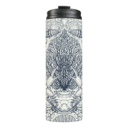 Strandschatten, schelpen, krab, koralen en zeewier thermosbeker (Voorkant)