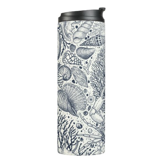 Strandschatten, schelpen, krab, koralen en zeewier thermosbeker (Gedraaid links)