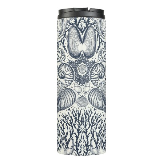 Strandschatten, schelpen, krab, koralen en zeewier thermosbeker (Achterkant)