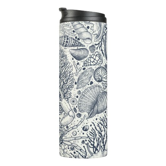 Strandschatten, schelpen, krab, koralen en zeewier thermosbeker (Geroteerd rechts)