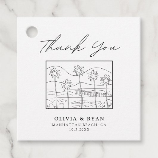 Strandschets Modern Wedding Favor Label (Voorkant)