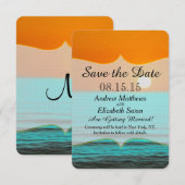 Strandschildering bij zonsopgang in oranje lucht e save the date (Voorkant / Achterkant)