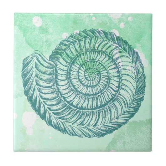 Strandspiraal Schelp Blauw Aquarel Tegeltje (Voorkant)