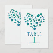 Strandspullen Teal Waterverf Tafel Nummer Kaarten (Voorkant / Achterkant)