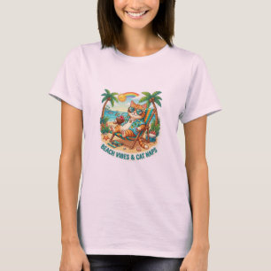 Strandstemming en katten slaapjes Funny Retro kat T-shirt