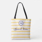 Strandstemming Gele Witte Streep Kust Monogram Tote Bag (Achterkant)