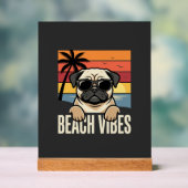 Strandstemming Pug Hond Zonsondergang Acryl Bord (Neutraal)