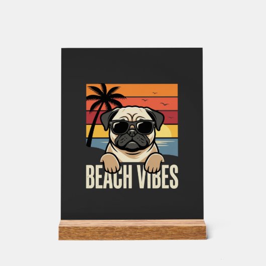 Strandstemming Pug Hond Zonsondergang Acryl Bord (Voorkant)