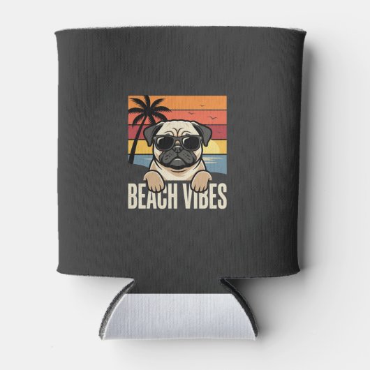 Strandstemming Pug Hond Zonsondergang Blikjeskoeler (Voorkant)