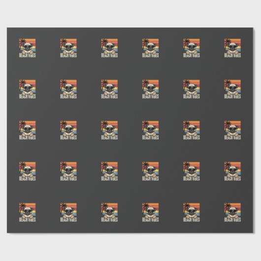 Strandstemming Pug Hond Zonsondergang Cadeaupapier (Vlak)