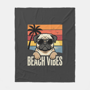 Strandstemming Pug Hond Zonsondergang Fleece Deken