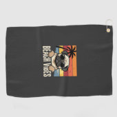 Strandstemming Pug Hond Zonsondergang Golfhanddoek (Horizontaal)