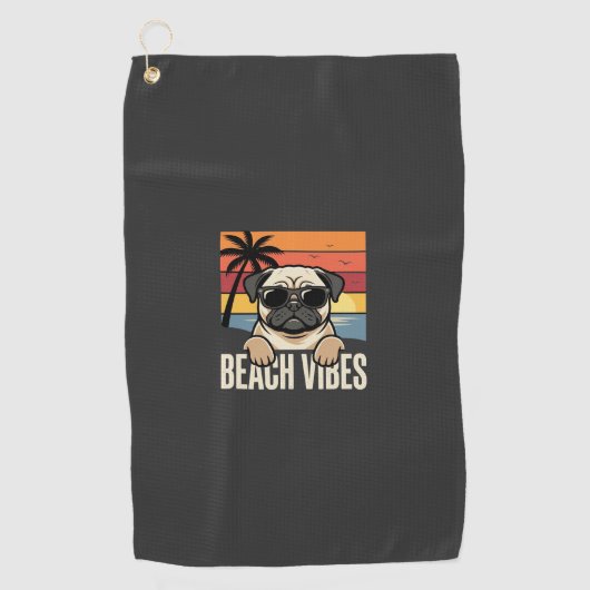 Strandstemming Pug Hond Zonsondergang Golfhanddoek (Voorkant)