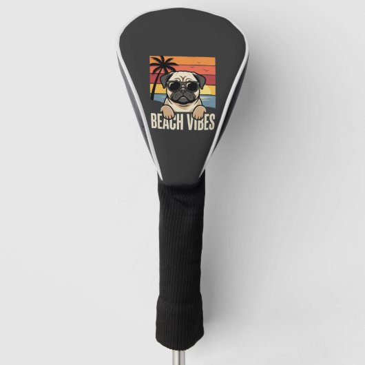 Strandstemming Pug Hond Zonsondergang Golfheadcover (Voorkant)