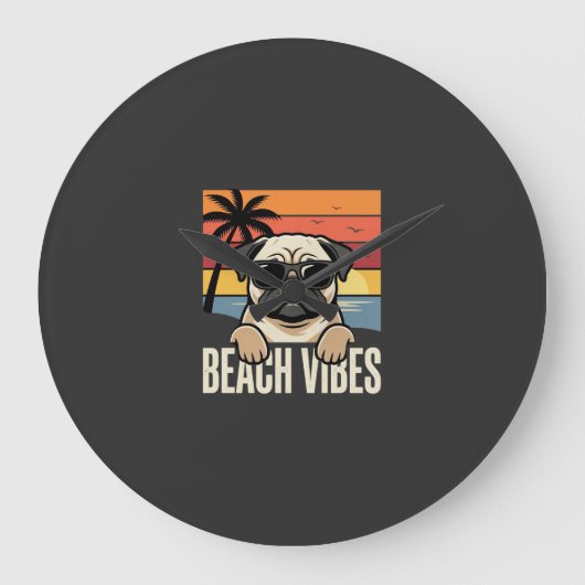 Strandstemming Pug Hond Zonsondergang Grote Klok (Voorkant)