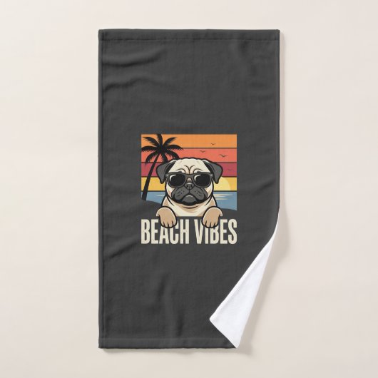 Strandstemming Pug Hond Zonsondergang Handdoek (Handdoek)