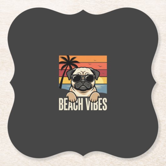 Strandstemming Pug Hond Zonsondergang Kartonnen Onderzetters (Voorkant)