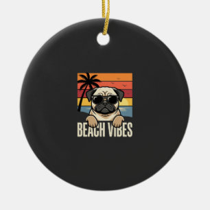 Strandstemming Pug Hond Zonsondergang Keramisch Ornament