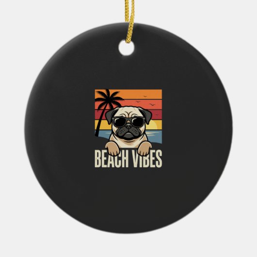 Strandstemming Pug Hond Zonsondergang Keramisch Ornament (Voorkant)