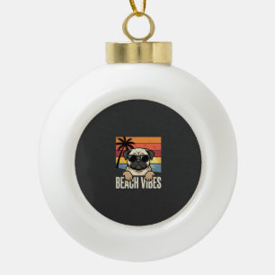 Strandstemming Pug Hond Zonsondergang Keramische Bal Ornament