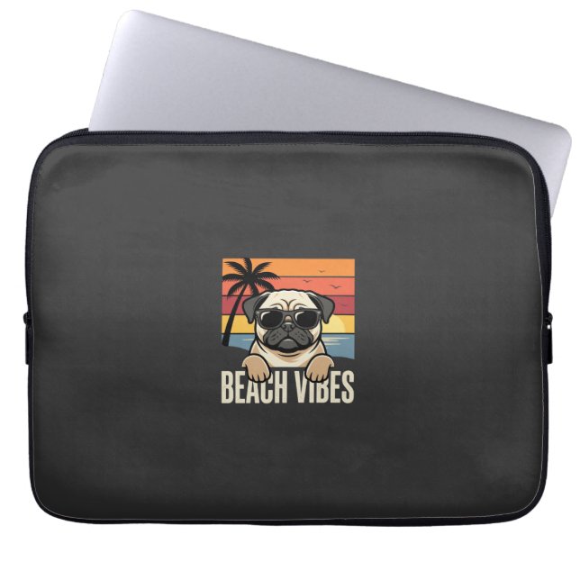 Strandstemming Pug Hond Zonsondergang Laptop Sleeve (Voorkant)