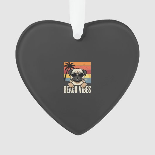Strandstemming Pug Hond Zonsondergang Ornament (voorkant)