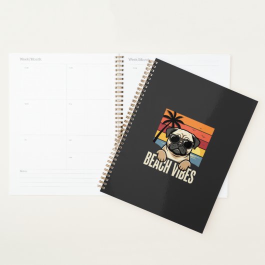 Strandstemming Pug Hond Zonsondergang Planner (Display)