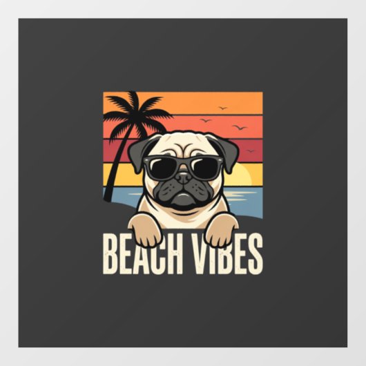 Strandstemming Pug Hond Zonsondergang Raamsticker (Vel)