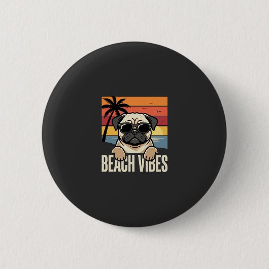 Strandstemming Pug Hond Zonsondergang Ronde Button 5,7 Cm (Voorkant)