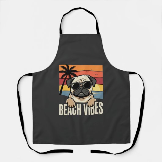 Strandstemming Pug Hond Zonsondergang Schort (Voorkant)
