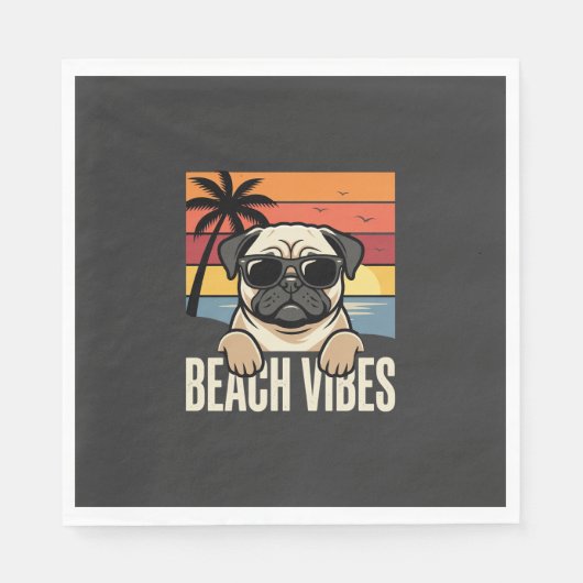 Strandstemming Pug Hond Zonsondergang Servet (Voorkant)