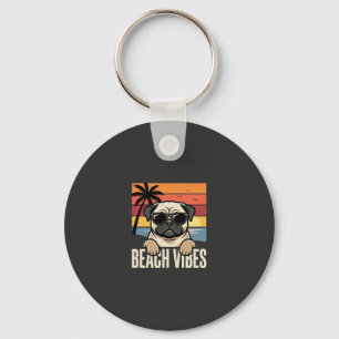 Strandstemming Pug Hond Zonsondergang Sleutelhanger