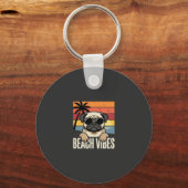 Strandstemming Pug Hond Zonsondergang Sleutelhanger (Voorkant)