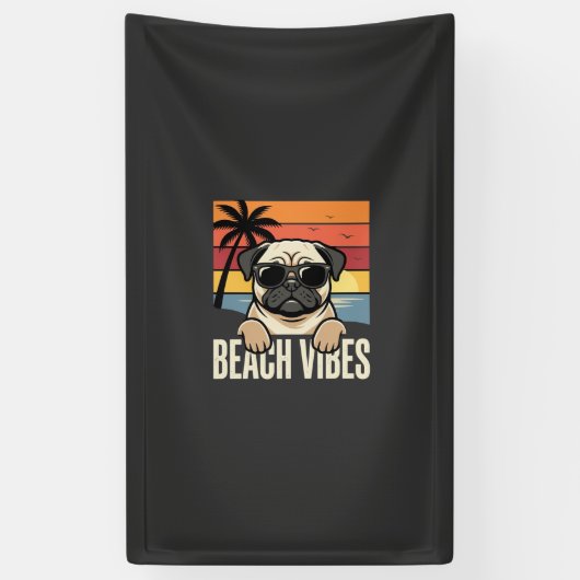 Strandstemming Pug Hond Zonsondergang Spandoek (Verticaal)