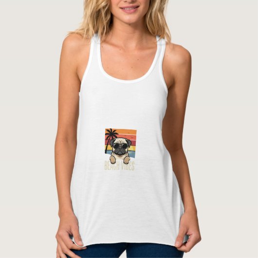 Strandstemming Pug Hond Zonsondergang Tanktop (Voorkant)