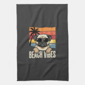 Strandstemming Pug Hond Zonsondergang Theedoek (Verticaal)