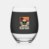 Strandstemming Pug Hond Zonsondergang Wijnglas Zonder Voet (Achterkant)