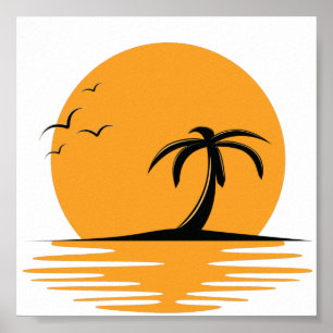 Strandstemming Zomer Retro Zonsondergang Vakantie Poster