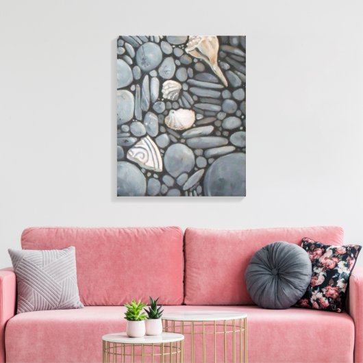 Strandstenen schelpen steentjes rotsen schilderen  canvas afdruk (Insitu (Woonkamer))