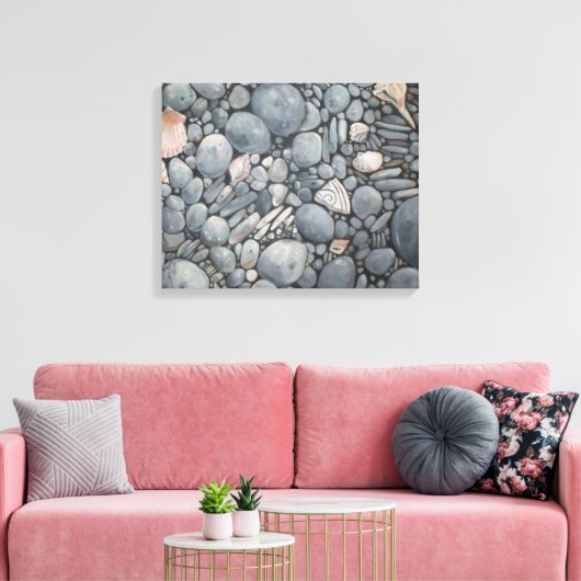 Strandstenen schelpen steentjes rotsen schilderen canvas afdruk (Insitu (Woonkamer))